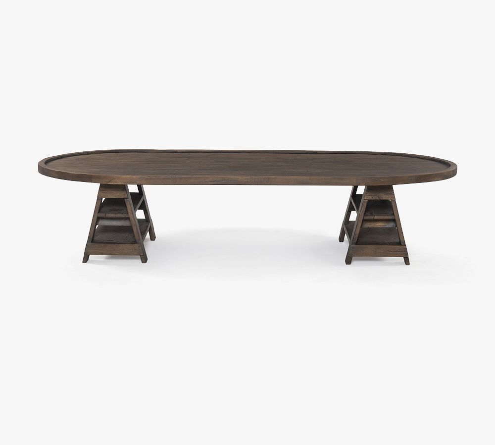 Reclaimed Brown Wood Oval Coffee Table with Storage