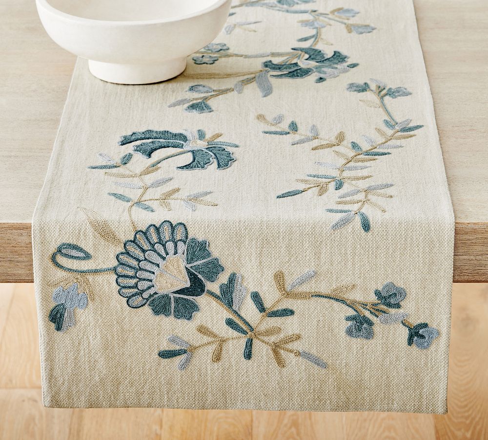 Liana Crewel Embroidered Cotton Table Runner