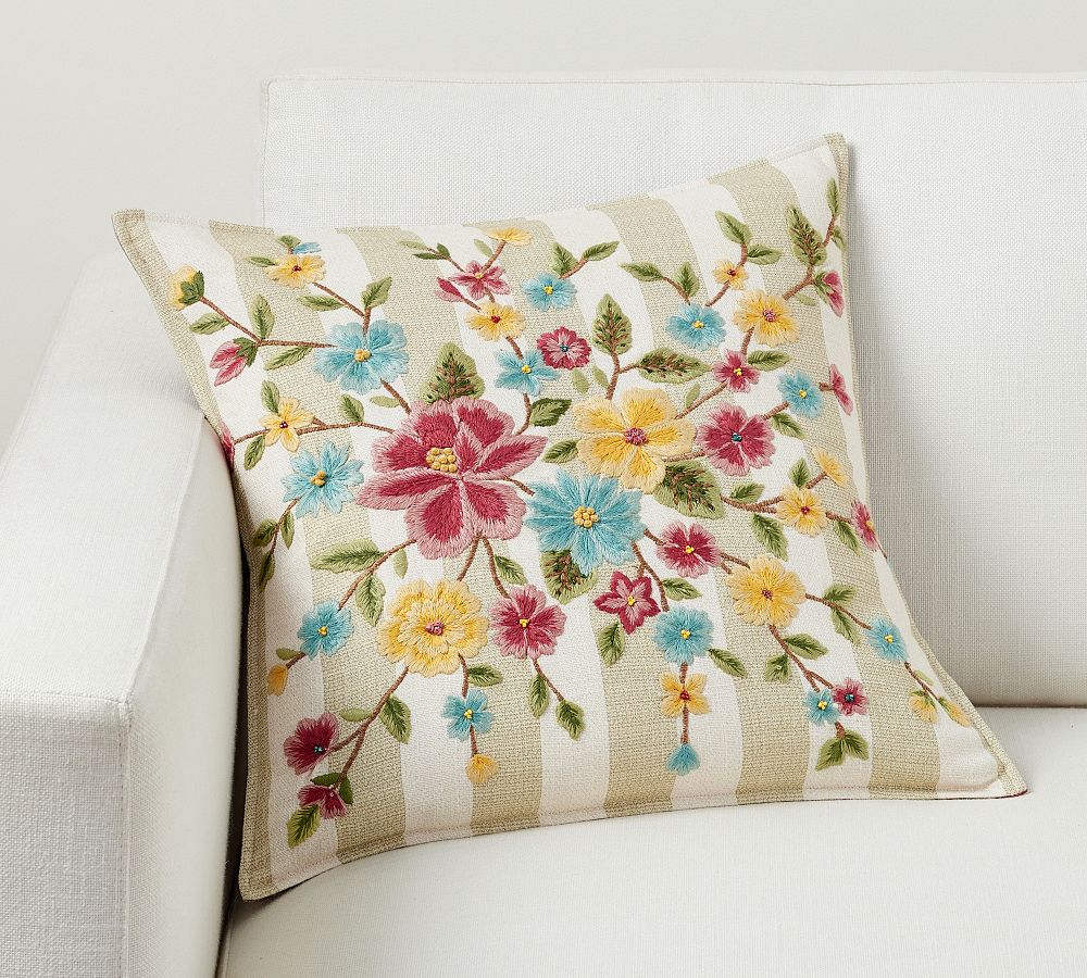 Jean Floral Embroidered Reversible Pillow