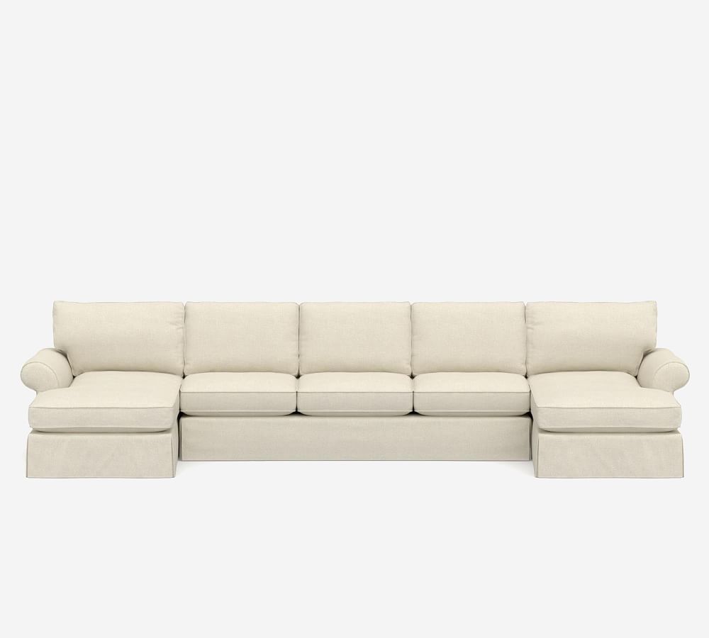 Pearce Roll Arm Slipcovered 4-Piece Double Chaise Sectional