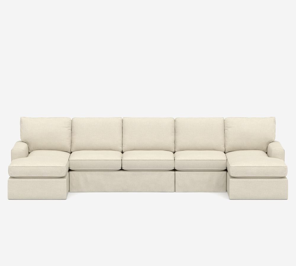 Pearce Square Arm Slipcovered 4-Piece Double Chaise Sectional