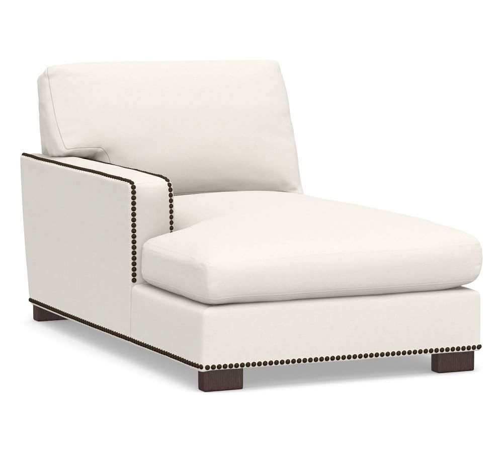 Turner Square Arm Upholstered Left Arm Chaise with Nailheads, Down Blend Wrapped Cushions, Performance Everydaylinen™ Ivory