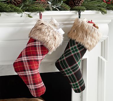 Faux Fur Plaid Stockings | Pottery Barn