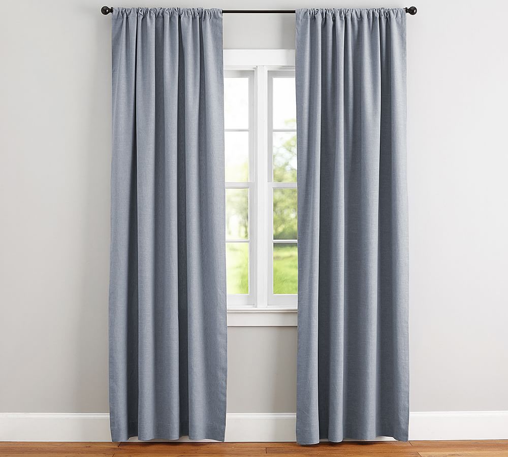 Custom Emery Linen Blackout Curtain - Mineral Blue