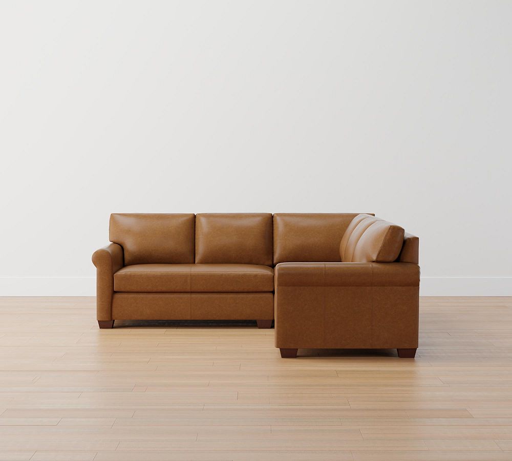 York Roll Arm Leather 3-Piece L-Shaped Sectional