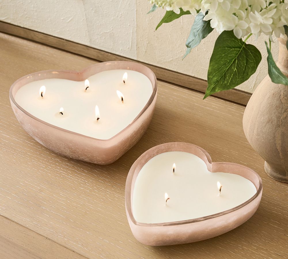 Frosted Glass Heart Candle - Rose Peony