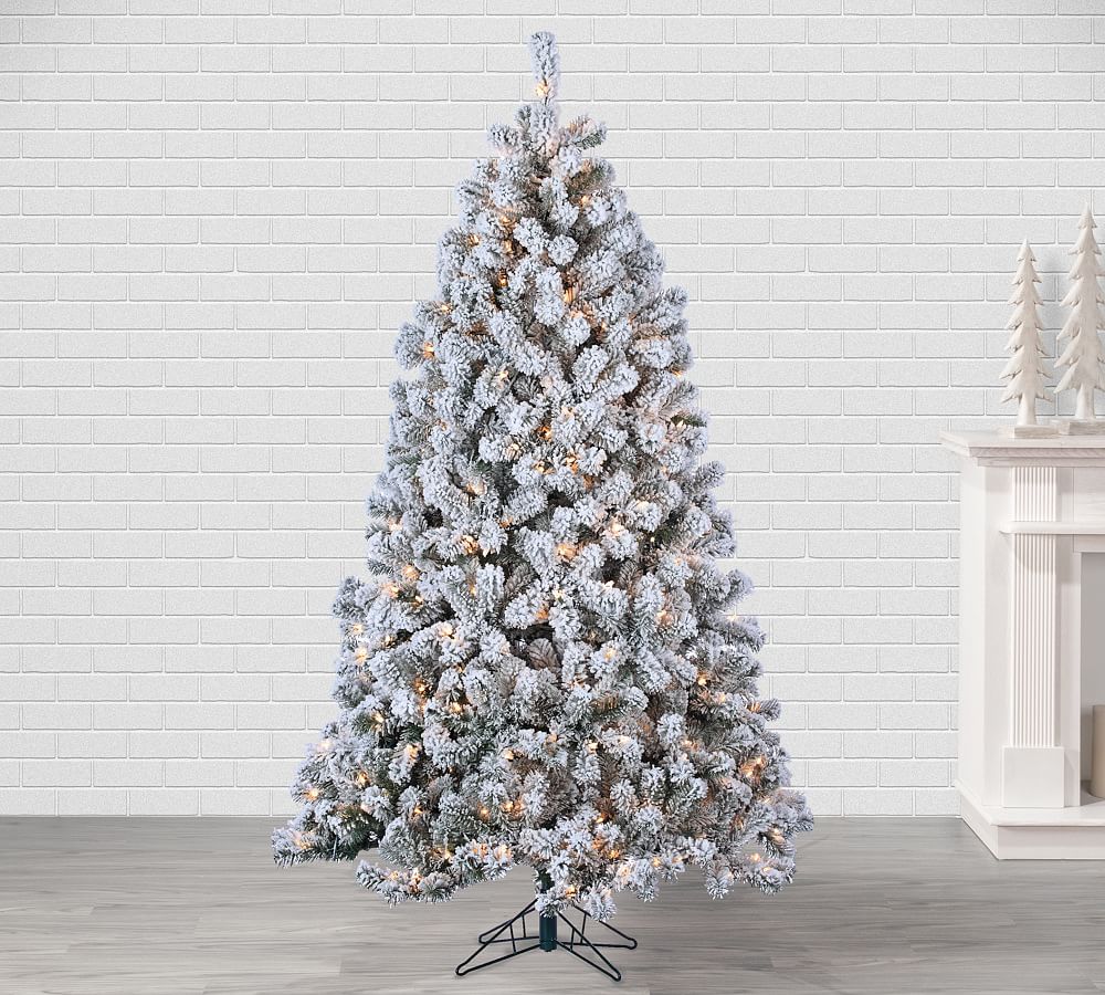 Lit Flocked Montana Pine Faux Christmas Tree - 7 Ft.