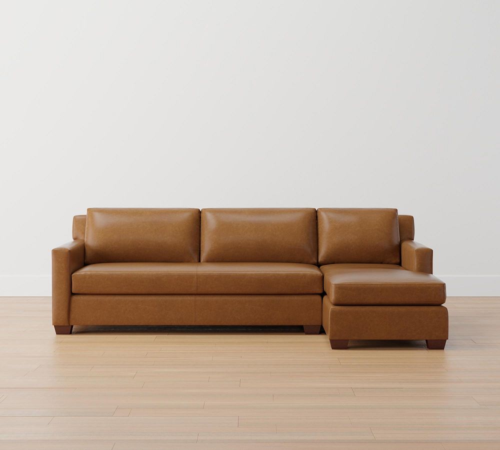 York Square Arm Leather Chaise Sectional