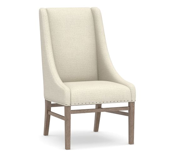 OPEN BOX Milan Slope Arm Upholstered Dining Side Chair, Gray Wash Leg, Basketweave Slub Oatmeal