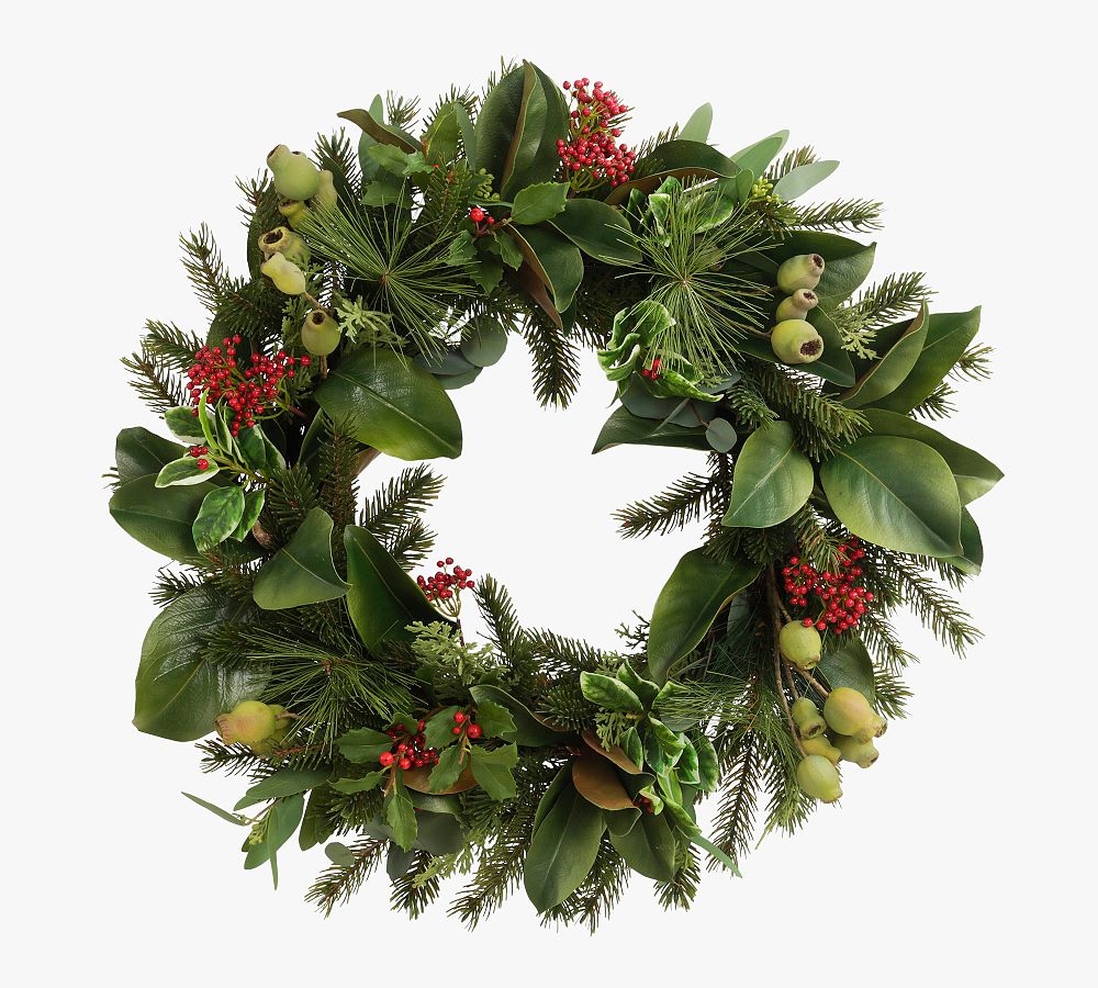 Faux Pine &amp; Holly Mixed Wreath