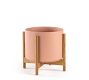 Modern Ceramic Planters With Wooden Stand, Peach
