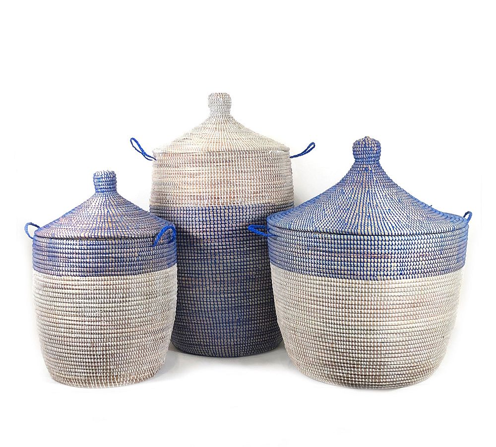 Tilda Two-Tone Woven Baskets, Navy