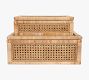 Woven Rattan And Wood Boxes, Set of 2