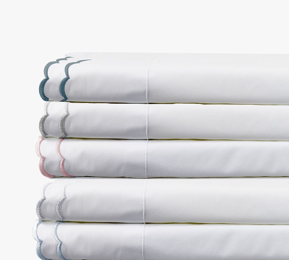 Maci Double Scalloped Percale Embroidered Sheet Set