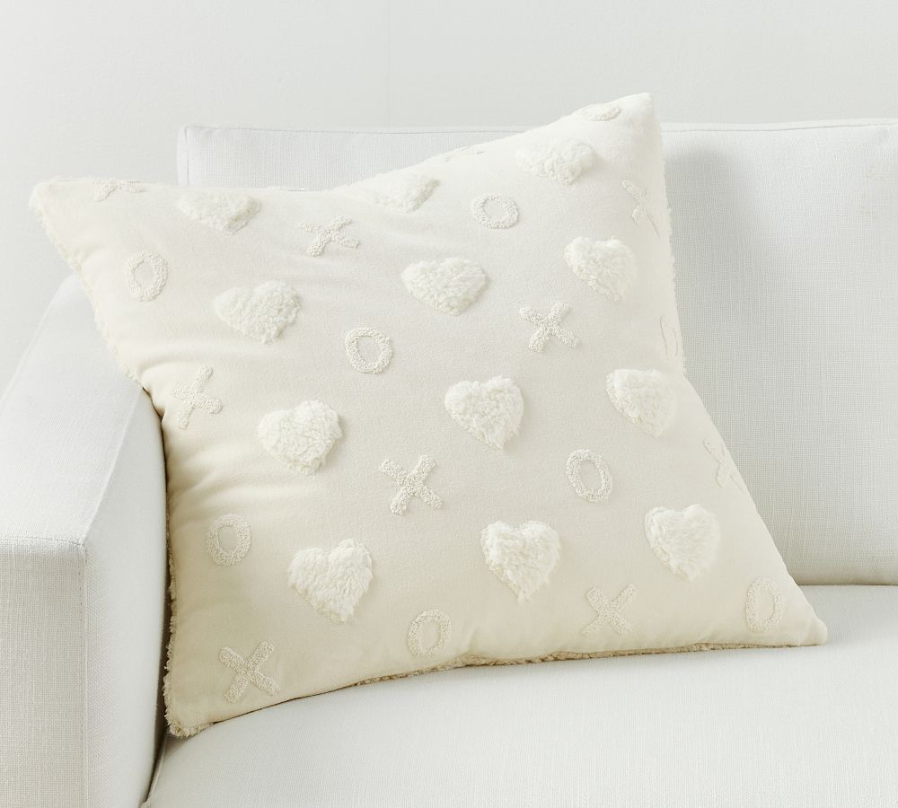 XO Heart Sherpa Embroidered Pillow Pottery Barn