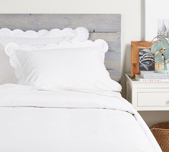 Maci Double Scalloped Percale Embroidered Duvet Cover Set | Pottery Barn