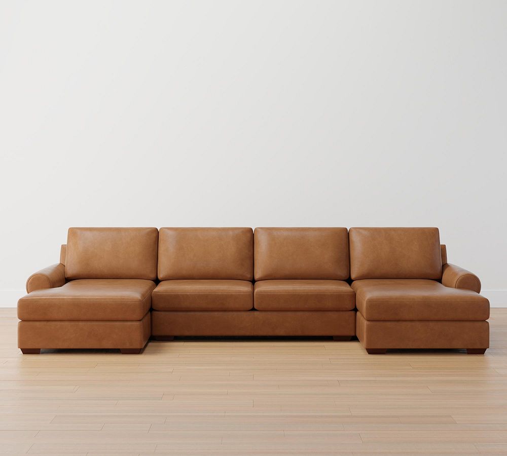Big Sur Roll Arm Leather Double Chaise Sectional