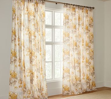 Vivienne Floral Linen Cotton Curtain | Pottery Barn