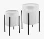 Bella Gray Patterned Raised Planters with Black Stand - Set of 2