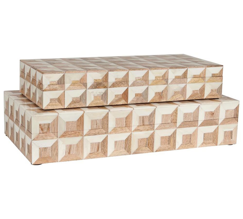 Pottery Barn Cora Bone Decorative Box, Set of 2 - White