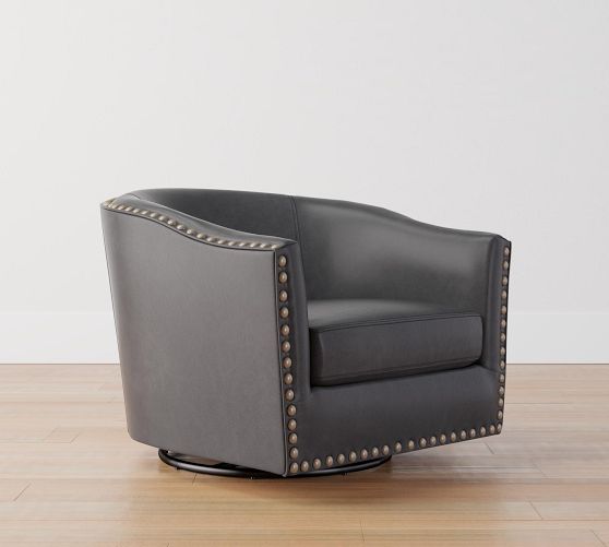 Harlow Leather Swivel Chair | Pottery Barn