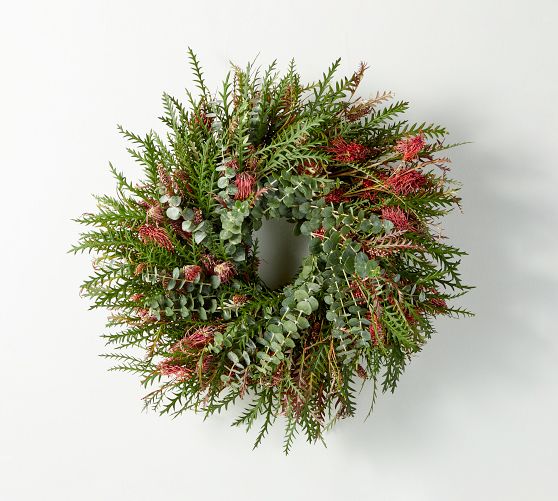 Fresh Grevillea & Baby Blue Eucalyptus Wreath & Garland | Pottery Barn