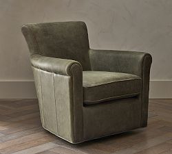 Irving Roll Arm Leather Swivel Chair