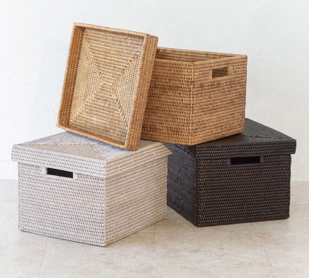 Tava Handwoven Rattan Letter File Box With Lid
