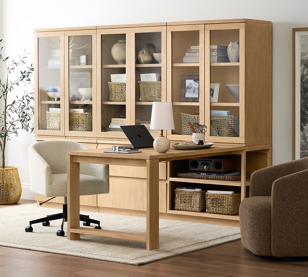 Pacific Peninsula Desk with Glass Cabinet Suite (102