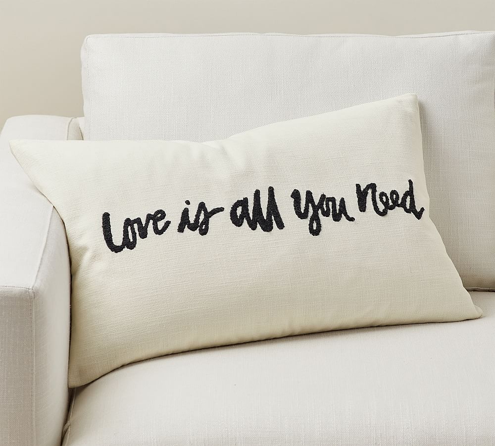 Love Embroidered Lumbar Pillow Cover