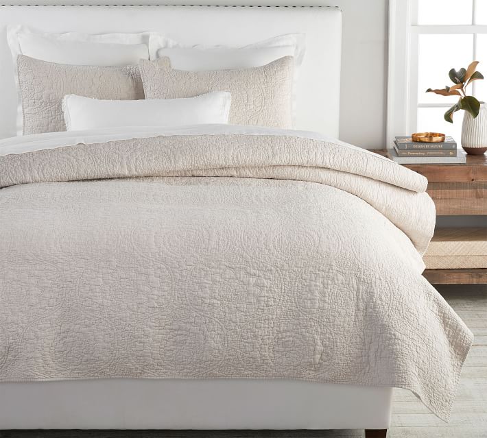 Flax Linen Belgian Flax Linen Floral Stitch Quilt & Sham | Pottery Barn