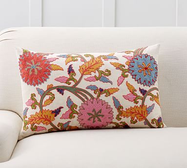 Willow Embroidered Lumbar Pillow Cover | Pottery Barn