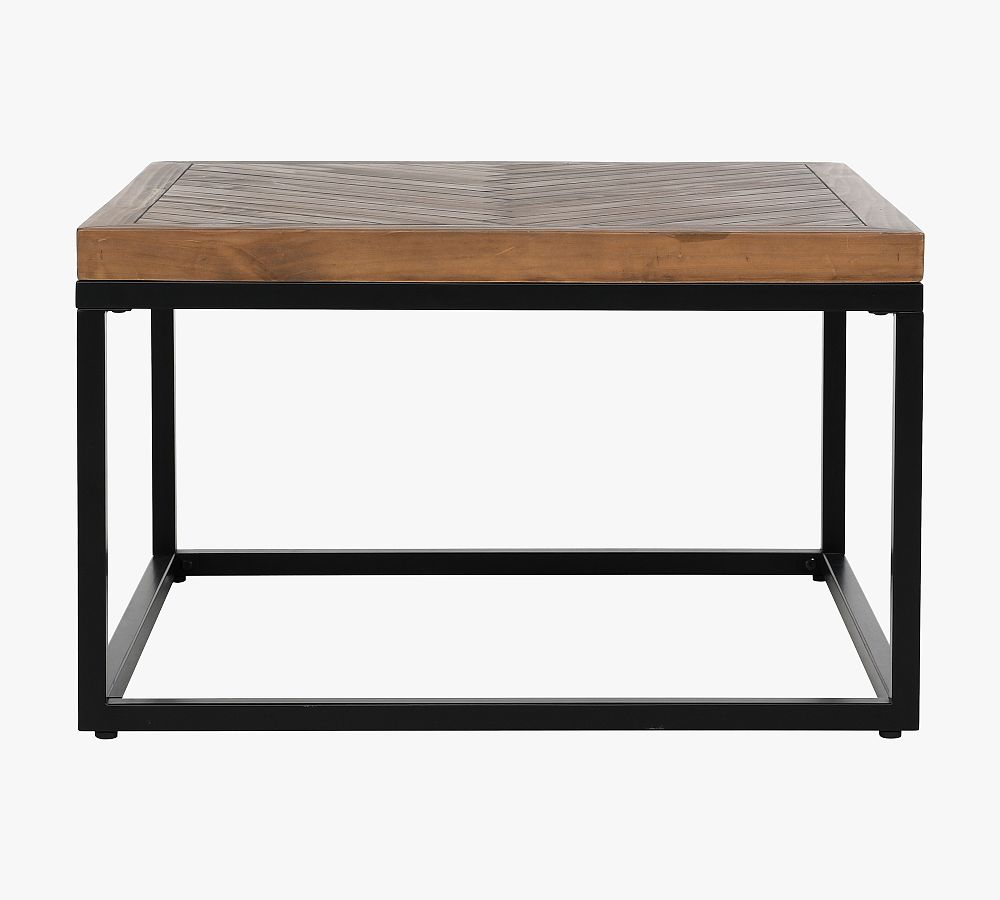 Chevron Reclaimed Wood 30" Square Coffee Table with Iron Base