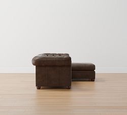 Chesterfield Roll Arm Leather Chaise Sectional (90&quot;)