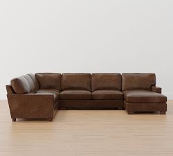 Turner Square Arm Leather L-Shaped Chaise Sectional (137&quot;&ndash;142&quot;)