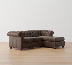 Chesterfield Roll Arm Leather Chaise Sectional (90&quot;)