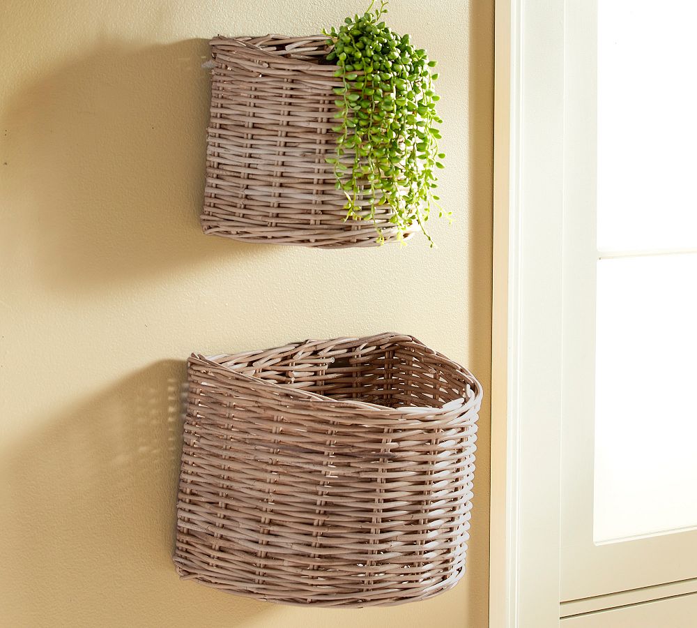 Asheville Rattan Demilune Woven Baskets - Set of 2 | Pottery Barn