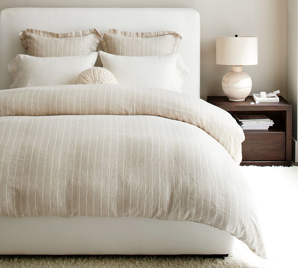 Belgian Flax Linen Striped Duvet Cover | Pottery Barn