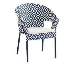 Palmetto All-Weather Wicker Outdoor Stacking Dining Arm Chair, Blue/White