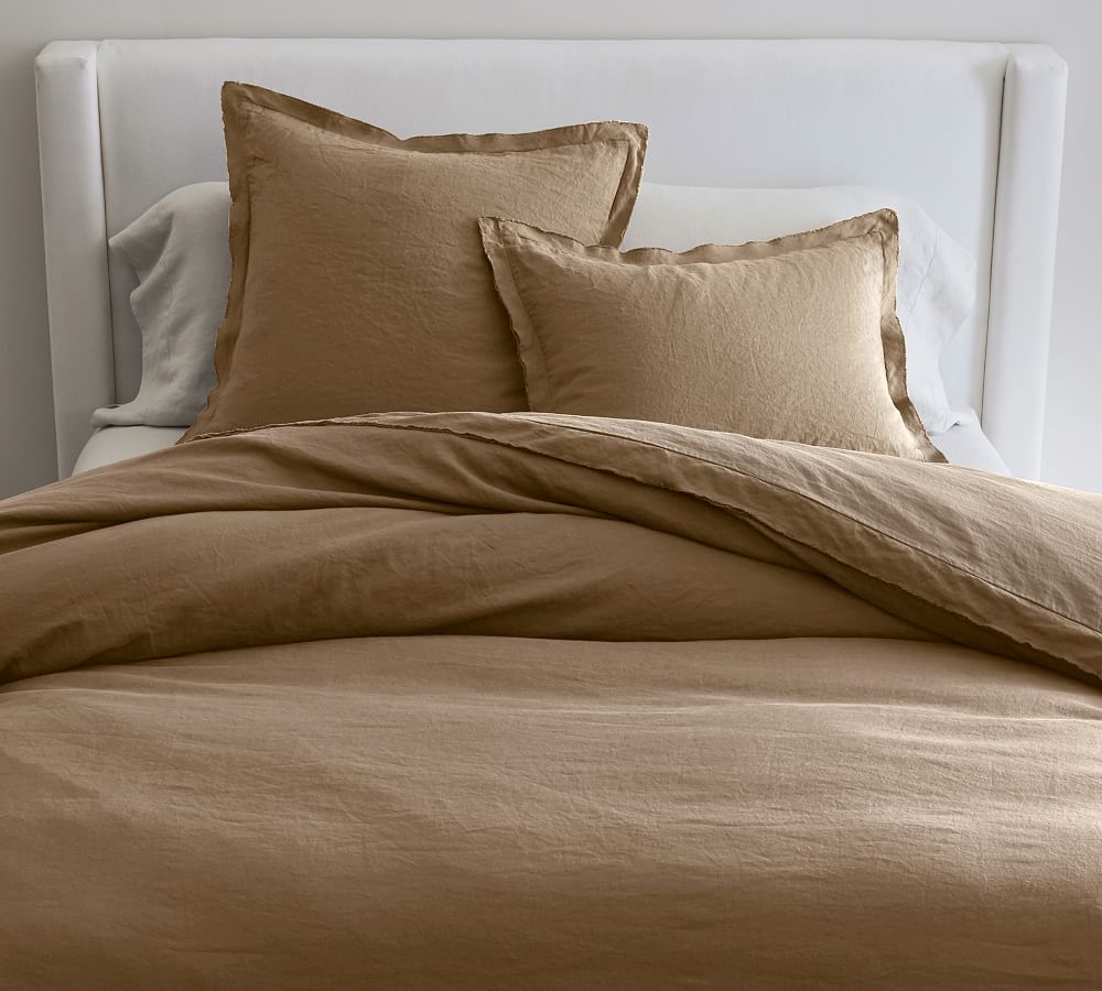 Belgian Flax Linen Double Flange Duvet Cover - Queen/Toffee