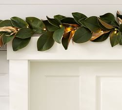 Pre-Lit Gold-Leaf Magnolia Wreath &amp; Garland