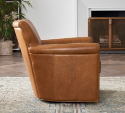 Irving Roll Arm Leather Swivel Chair