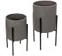Bella Gray Patterned Raised Planters with Black Stand - Set of 2