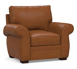 Pearce Roll Arm Leather Recliner, Polyester Wrapped Cushions, Signature Maple