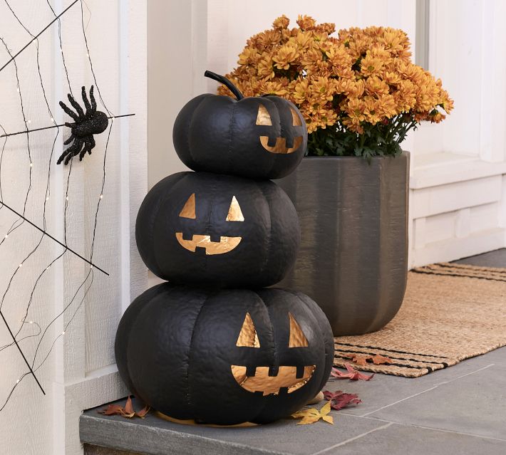 Light Up Stacked Hammered Jack O'lantern | Pottery Barn