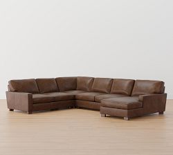 Turner Square Arm Leather L-Shaped Chaise Sectional (137&quot;&ndash;142&quot;)