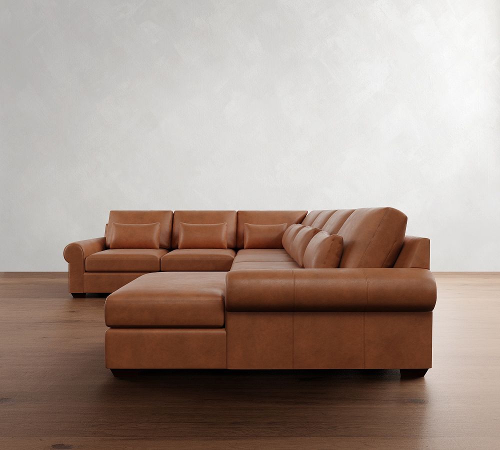 Big Sur Roll Arm Deep Seat Leather 4-Piece Chaise Sectional (151&quot;)