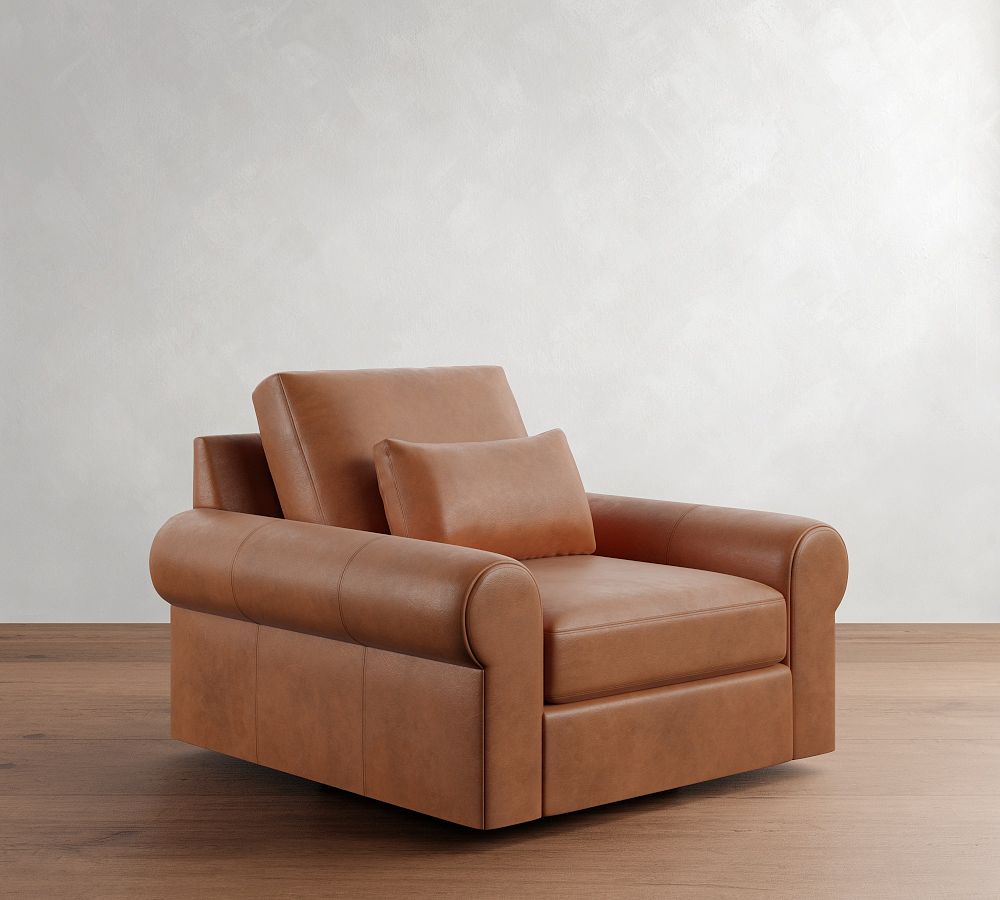Big Sur Roll Arm Deep Seat Leather Swivel Chair