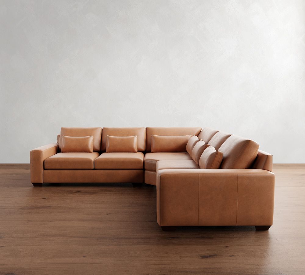 Big Sur Square Arm Deep Seat Leather 3-Piece L-Shaped Wedge Sectional (129&quot;)