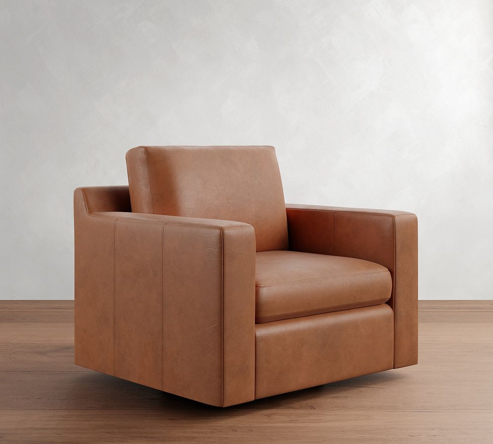 Shasta Square Arm Leather Swivel Chair
